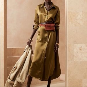 BANANA REPUBLIC MUSE SILK SHIRTDRESS XS Petite olive Green